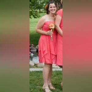 David's Bridal Elegant Coral Strapless Dress